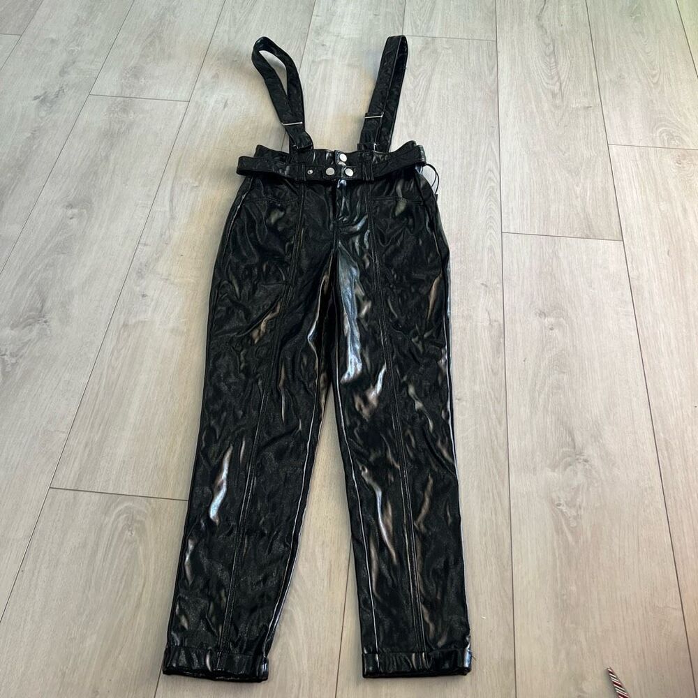 BlankNYC Other Worldly Overall Faux Leather Pants with Suspenders size 27